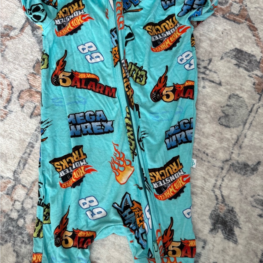 Posh Peanut Aqua Monster Truck romper 6-9